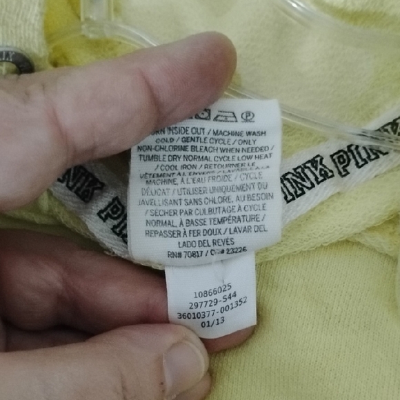 PINK Victoria's Secret Light Yellow Pullover Heart Hooded Sweatshirt Top - Picture 15 of 16